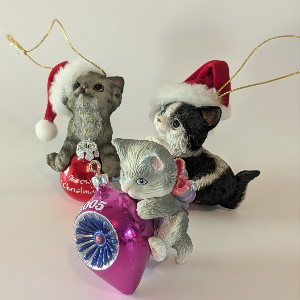 Meowy Cat‎ Christmas Ornaments Baubles American Greetings Cards Lot Of 3